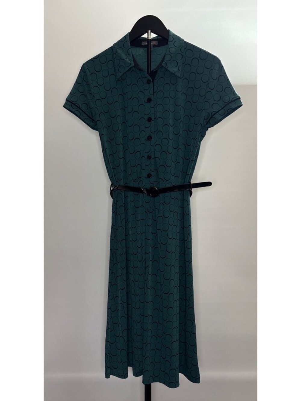 APT 9 Vintage Teal Shirt Polka Dot Midi Shirt Belt Waist Dress Button Front PM - Picture 2 of 16